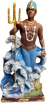 Statues 12 Inch Olokun Santeria Orisha Owner of The Deep Sea Hand Painted Cast Resin Antique Finish Home Decor, Blue