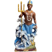 Statues 12 Inch Olokun Santeria Orisha Owner of The Deep Sea Hand Painted Cast Resin Antique Finish Home Decor, Blue