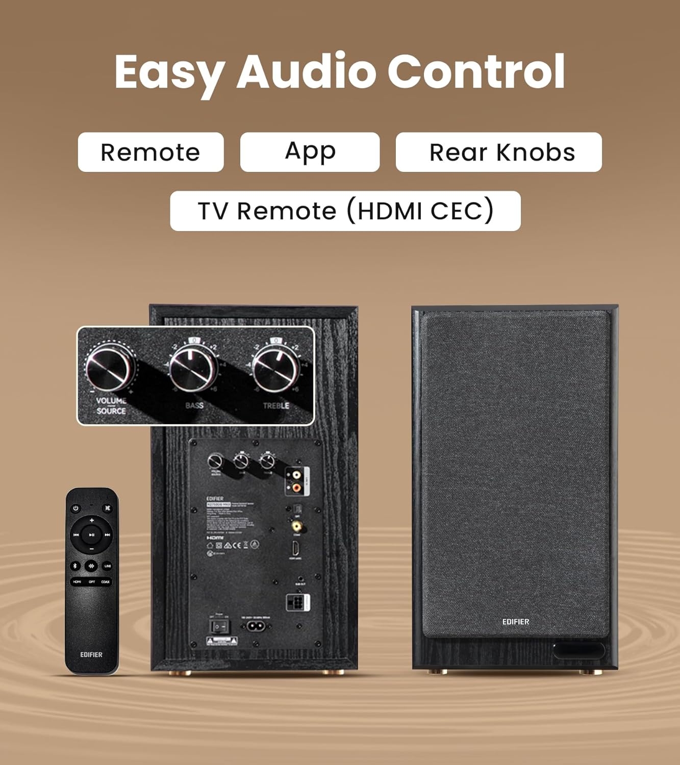 Edifier R2750DB MKII Powered Bookshelf Speakers, 144W 3-Way Active Studio Monitor with Sub Out, Hi-Res Audio, Bluetooth 6.0 with LDAC, HDMI/Optical/Coaxial for Turntable, PC, Home Audio - Walnut - Image 9