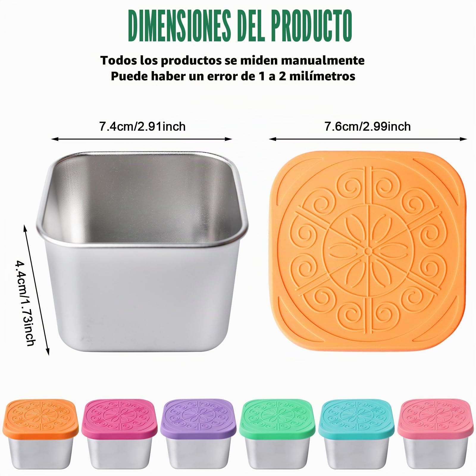 GOMETY 6 recipientes para aderezos para ensaladas, 180 ml, de acero inoxidable, recipiente para aperitivos con tapa de silicona, mini recipientes para salsas a prueba de fugas, caja de almacenamiento
