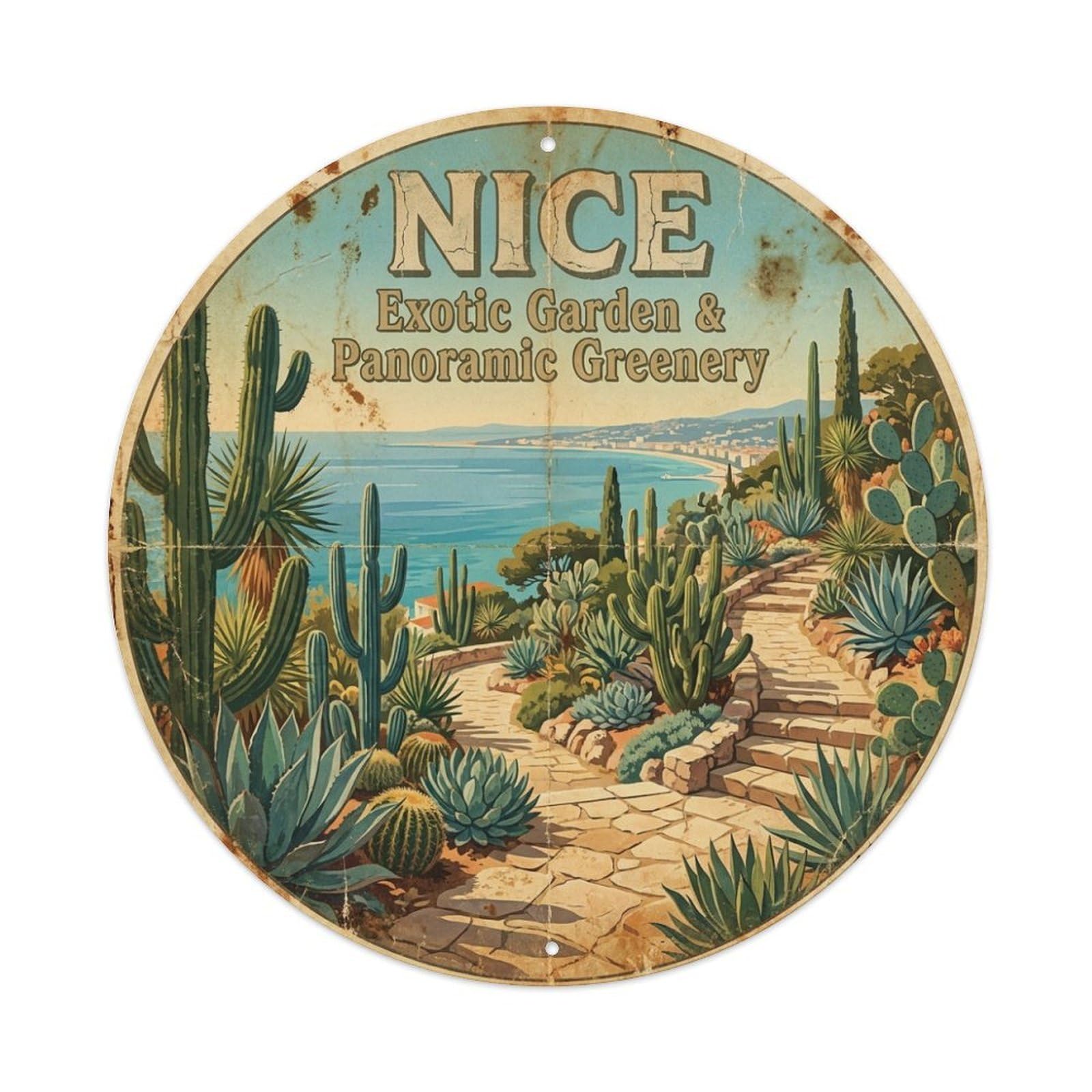 Olhnbad Style Cactus Garden Mediterranean Sea Culture Nice Travel Metal Tin Sign