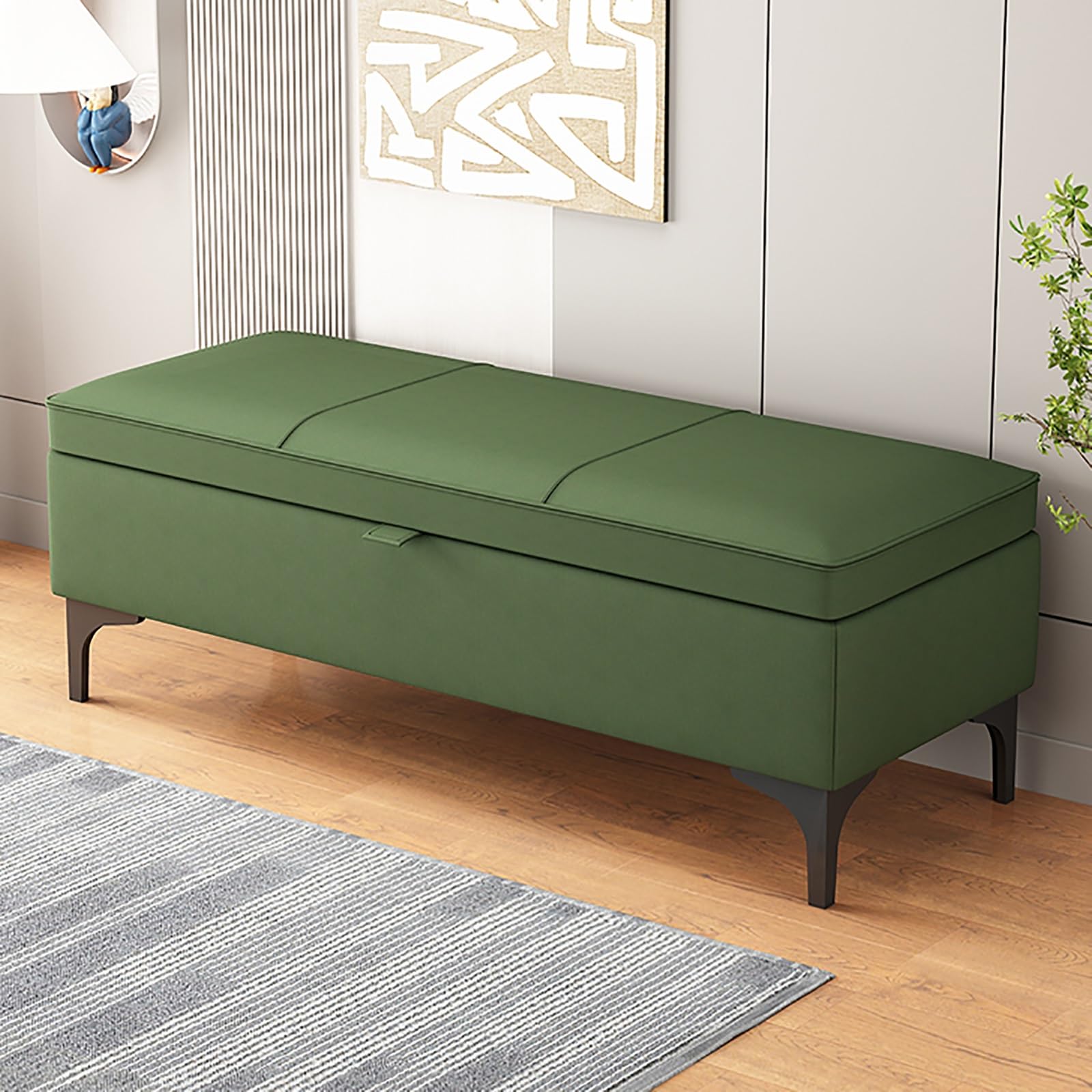 Banc de rangement rembourré en bois pour bout de lit et entrée moderne