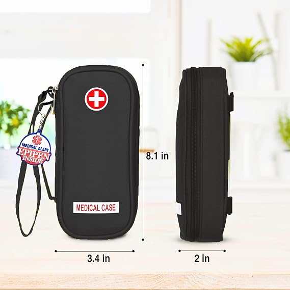 Jayour EpiPen Medical Carrying Case Insulated, Travel Medication Organizer Bag Emergency Medical Pouch, Fits 2 EpiPens, Asthma Inhaler, Anti-Histamine, Auvi-Q, Allergy Medicine Essentials, Black