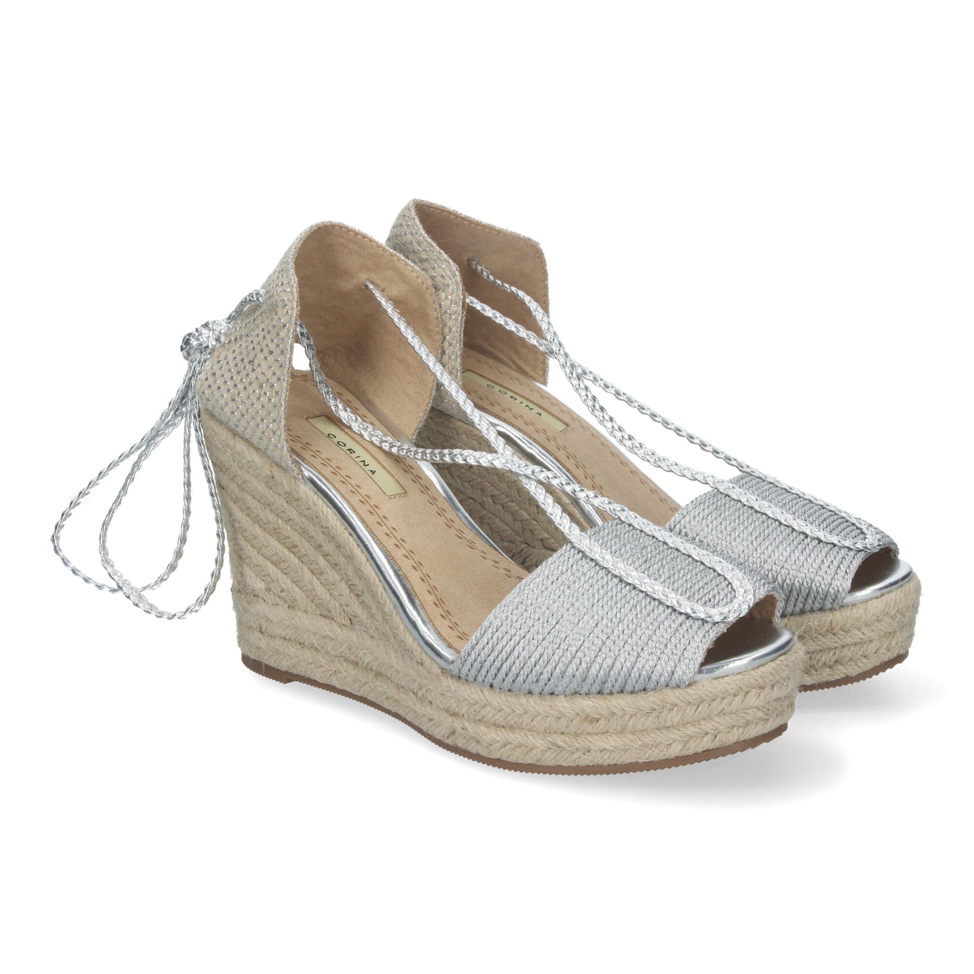 shoes&blues.es Sandalias de Cuna de Yute para Mujer con Cierre de Cordones y Adornos Brillantes, Puntera Abierta, Elegantes y Comodas para Cualquier Ocasion.