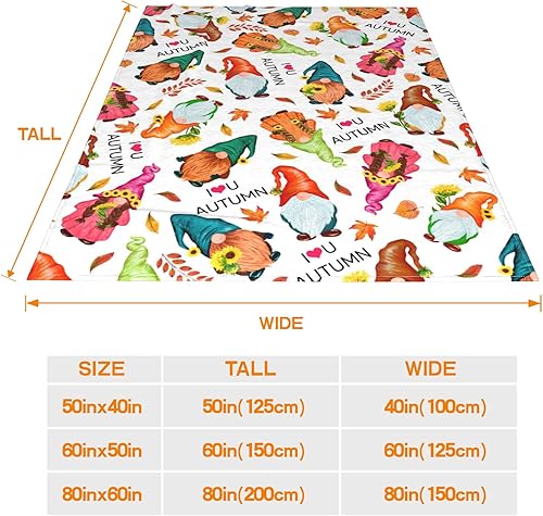 Miniatura 4 de JOOCAR Manta de gnomo de otoño, decoración de hojas de otoño, lindo gnomo con manta de girasol, acogedora manta suave y ligera de franela de felpa