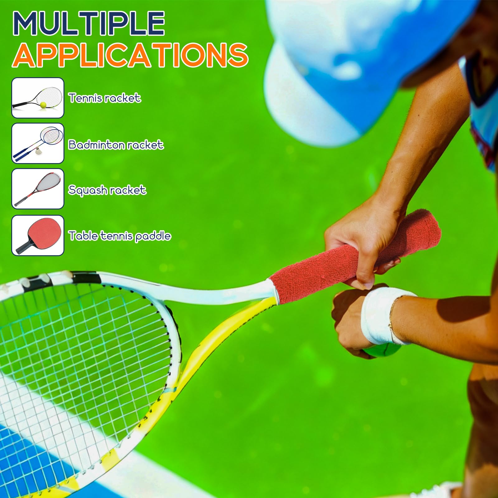 8 pièces de bande de poignée pour raquette de badminton, bande de poignée autocollante antidérapante, bande de poignée pour raquette de tennis de rechange pour tennis, badminton et squash