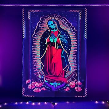 Simsant Blacklight Wizard Skull Tapestry - Solar Iris UV Sun and Moon Star and Cloud Tarot - Large Size 40x60in for Room YGTLSSI18