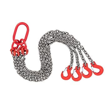 Lifting Chain Sling 5/16 Inch X 5 Ft Engine Hoist Lift Chain G80 Alloy Steel 20 Ton with 4 Leg Grab Hooks for Mining, Machinery, Ports, Building
