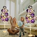 Cicicooie 2 Set Floor Balloon Stand Kit With String Light Balloon Holder Centerpieces Floor Decoration For Baby Shower Birthday Party Bachelorette Party (Purple&Silver) gallery image