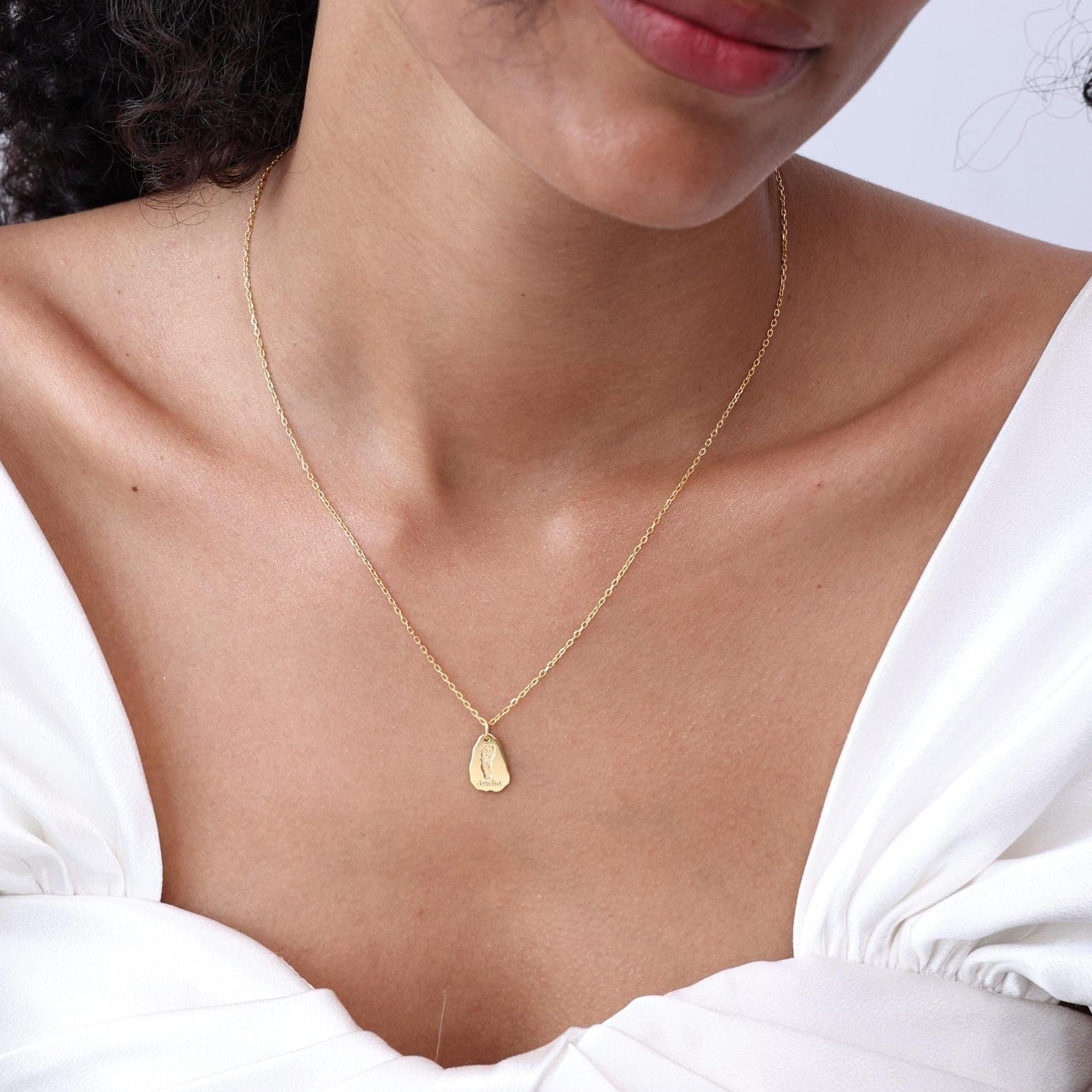 Mini huella del pie colgante Collar plata de ley 925 bebé huella de la mano recuerdo del Día de la Madre hecha a mano