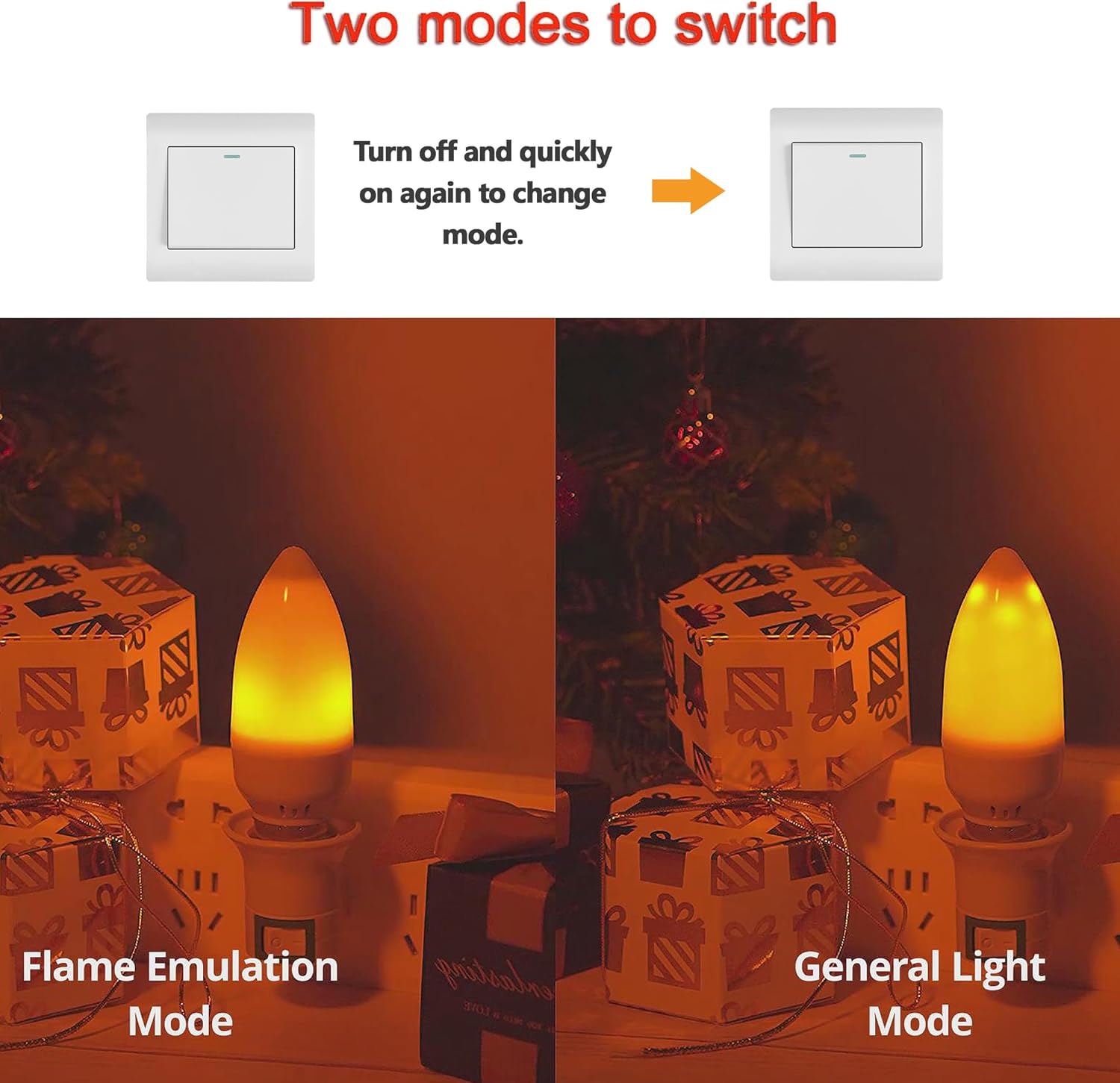 Lpraer 6Packs E26/E27 LED Flame Effect Light Bulbs Flickering Flame Tip Candelabra Light Bulbs Warm White, Chandelier Bulbs for Easter Halloween