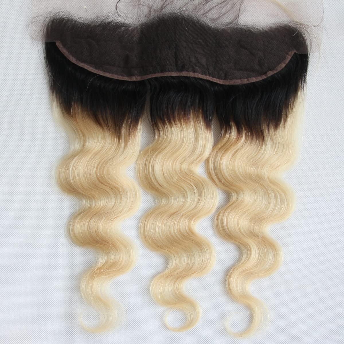 Aprilhair Pre plucked 2 Bundles With Ear To Ear 13X4 Lace Frontal Closure Ombre Dark Root 1B/613 Platinum Blonde Brazilian Virgin Human Hair Body Wave With Baby Hair (10 with 10 10)
