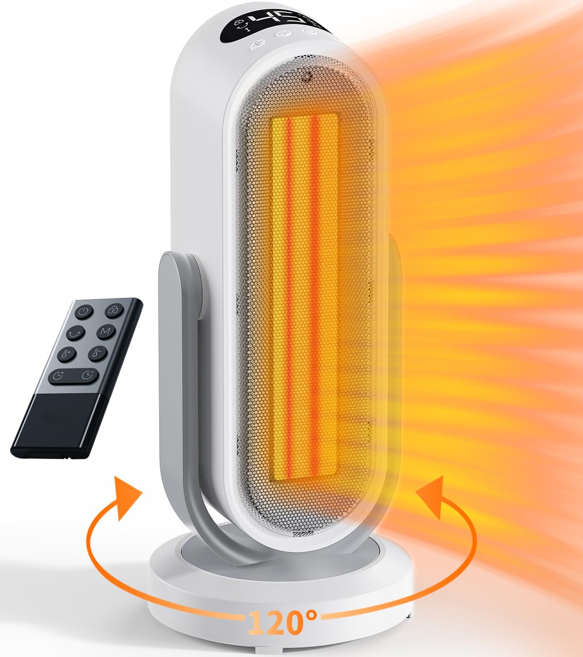 Space Heater for Indoor Use, 1500W Ceramic Electric Heater with Thermostat, Remote, 8H Timer, Tip-over Protection, 120° Oscillation Fast Heating Heater for Bedroom, Office, Home (White)