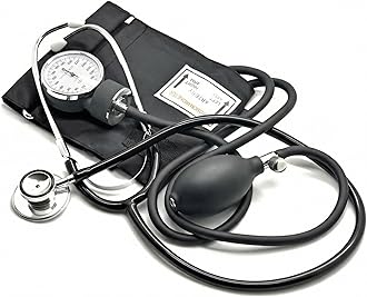 Aneroid Sphygmomanometer with Dual Head Stethoscope, Rubber Bulb, Blood Pressure Gauge, Cuff, Bag for Emergency Service, Doctor, Consultation, Black