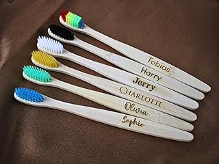 Personalisierbares Set mit 6 natürlichen Bambus-Zahnbürsten, 100 % umweltfreundlich, graviert