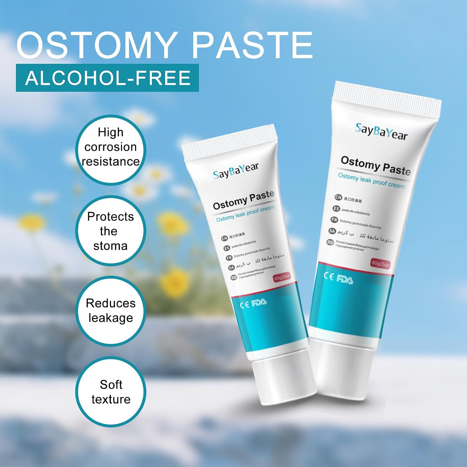 Ostomy Barrier Paste - 2 oz Tube for Leak Prevention, Alcohol-Free Stoma Filling Paste Creates a Protective Seal Around Stoma, Secure Ostomy Supplies for Sensitive Skin