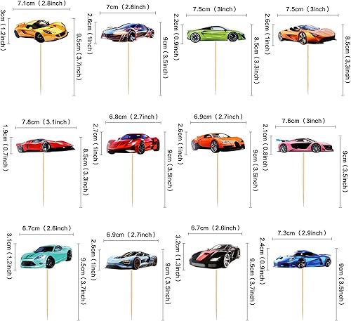 Vista 6 de 36 piezas de adornos para cupcakes de autos de carreras, decoración para fiesta de autos, suministros para cumpleaños, los suministros para fiestas
