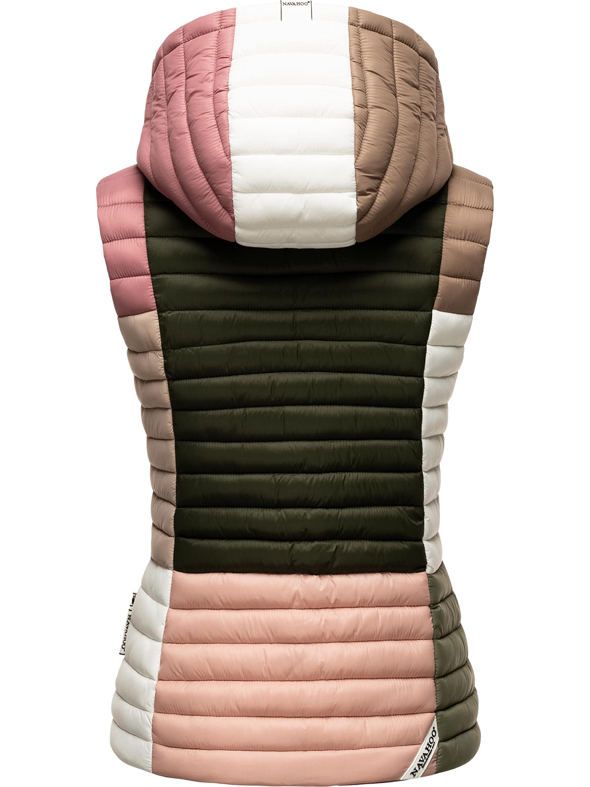 Navahoo Damen Steppweste leicht mit Abnehmbarer Kapuze Colourblocking-Stil Shadaa Multikulti XS-3XL