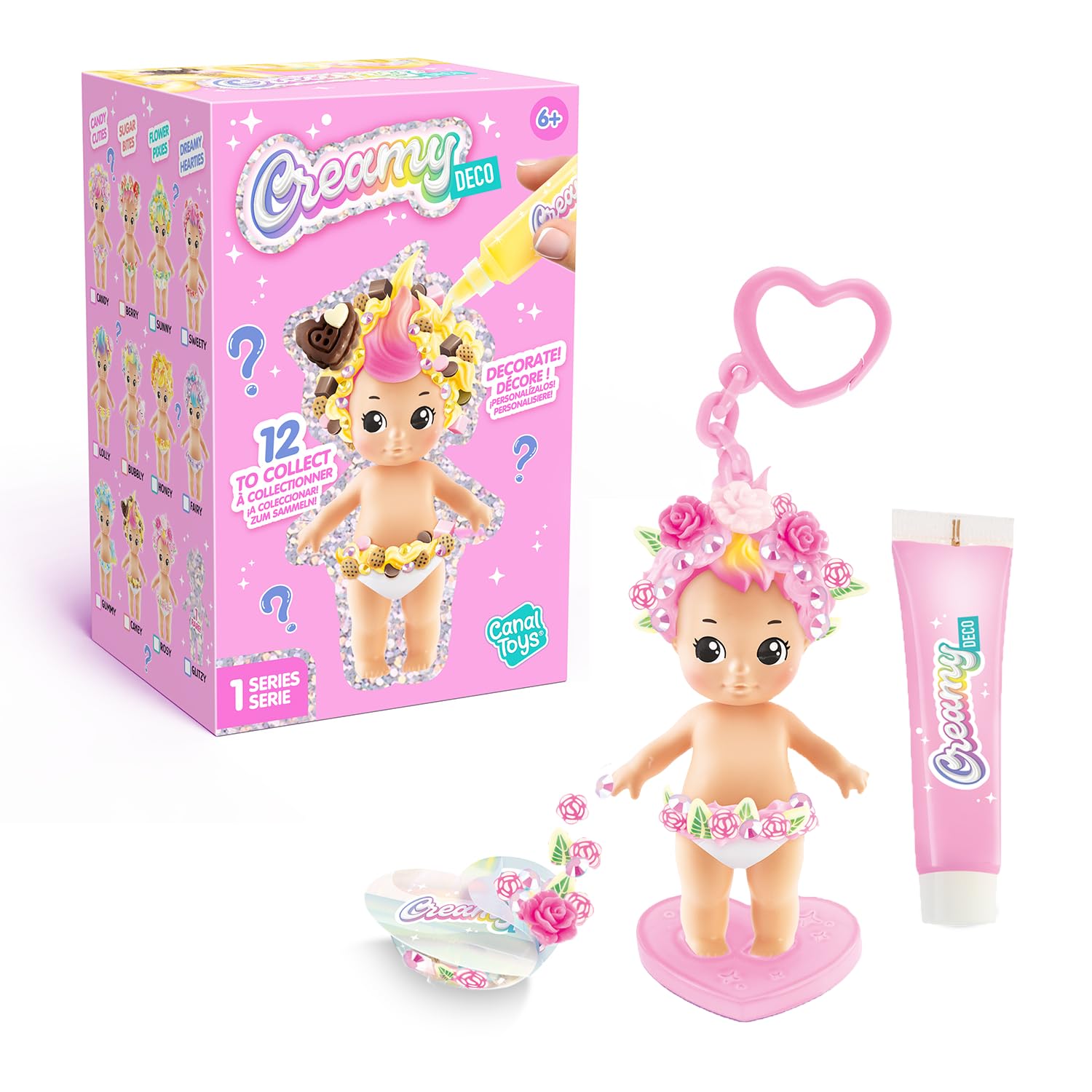 Creamy Deco Baby Mini Collectible – Blind Box Surprise Baby To Customise With Deco Cream & Charms – 12 Unique Characters to Collect & Create – Customisable Bag Charm - Craft Toy for Kids- Series 1