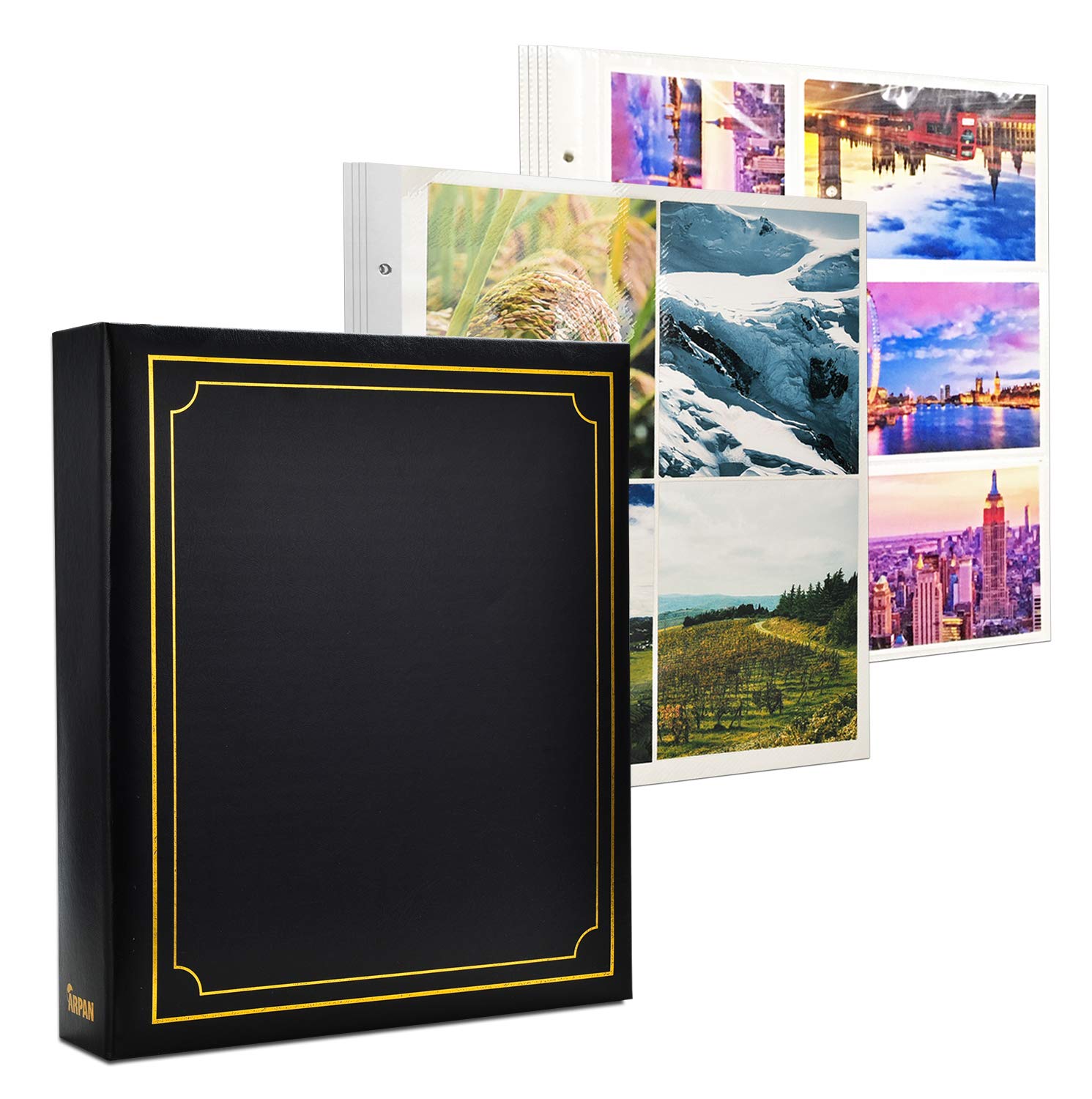 Arpan Extra-Large 3-Ring Binder 20 Self Adhesive Sheets- 20 Slip in Sheets Case, Ring Binder 6x4"/ 10x15 cm Padded Photo Album (Black)