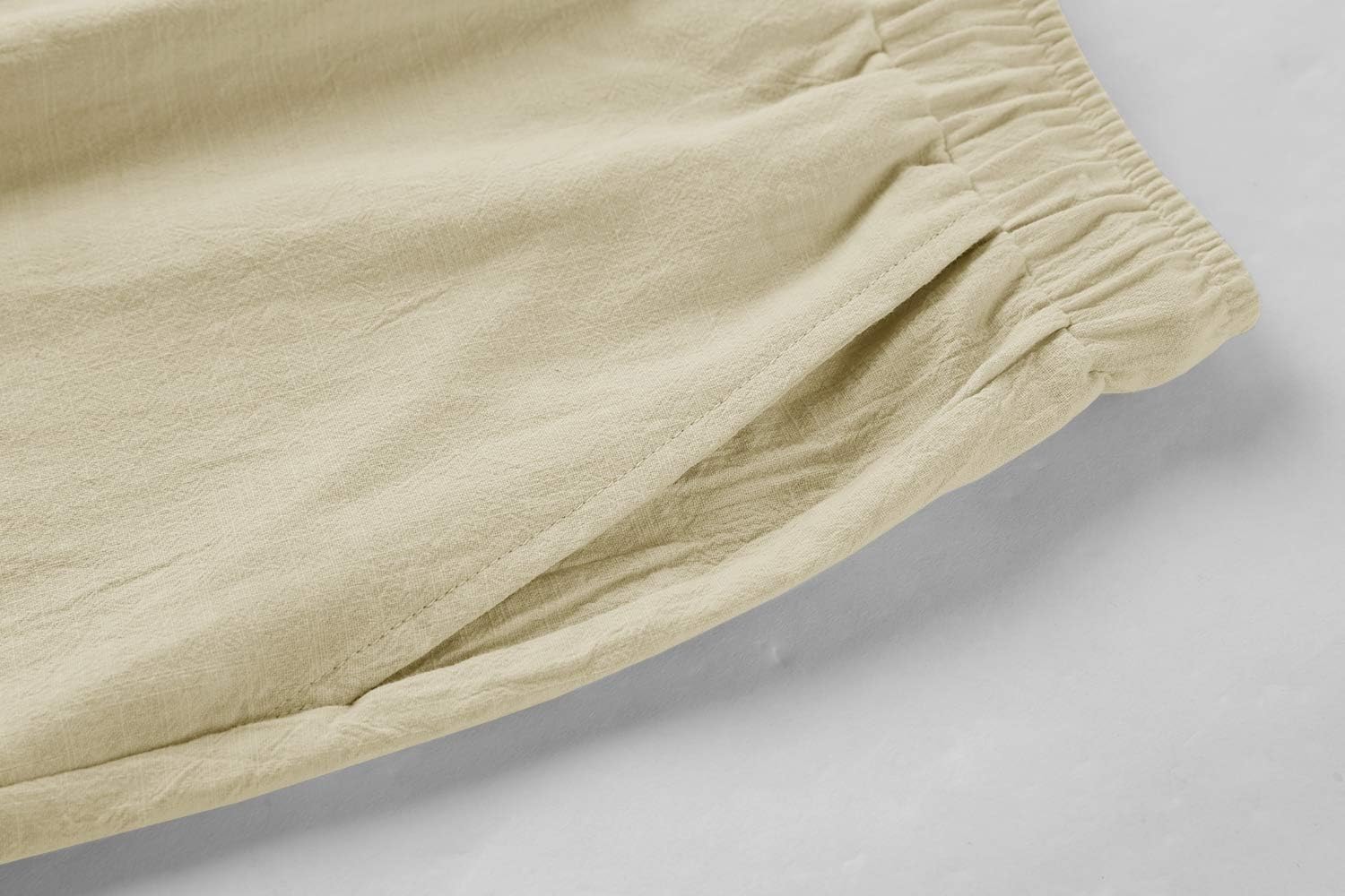 Runcati Pantalones cortos de lino para hombre, bermudas, ligeros, elásticos, informales, con 2 bolsillos