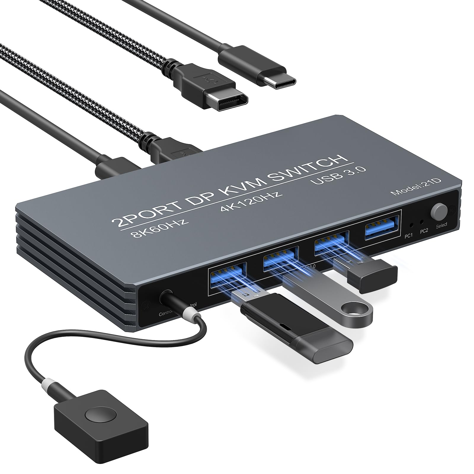 4K@120Hz DP Kvm Switch 1 Monitors 2 Computers 8K@60Hz Monitor Displayport KVM Switches, 4 USB3.0 Ports for 2 PC Share Mouse Keyboard Support PoC EDID Button Switch Plug and Play Zero Latency-image-24