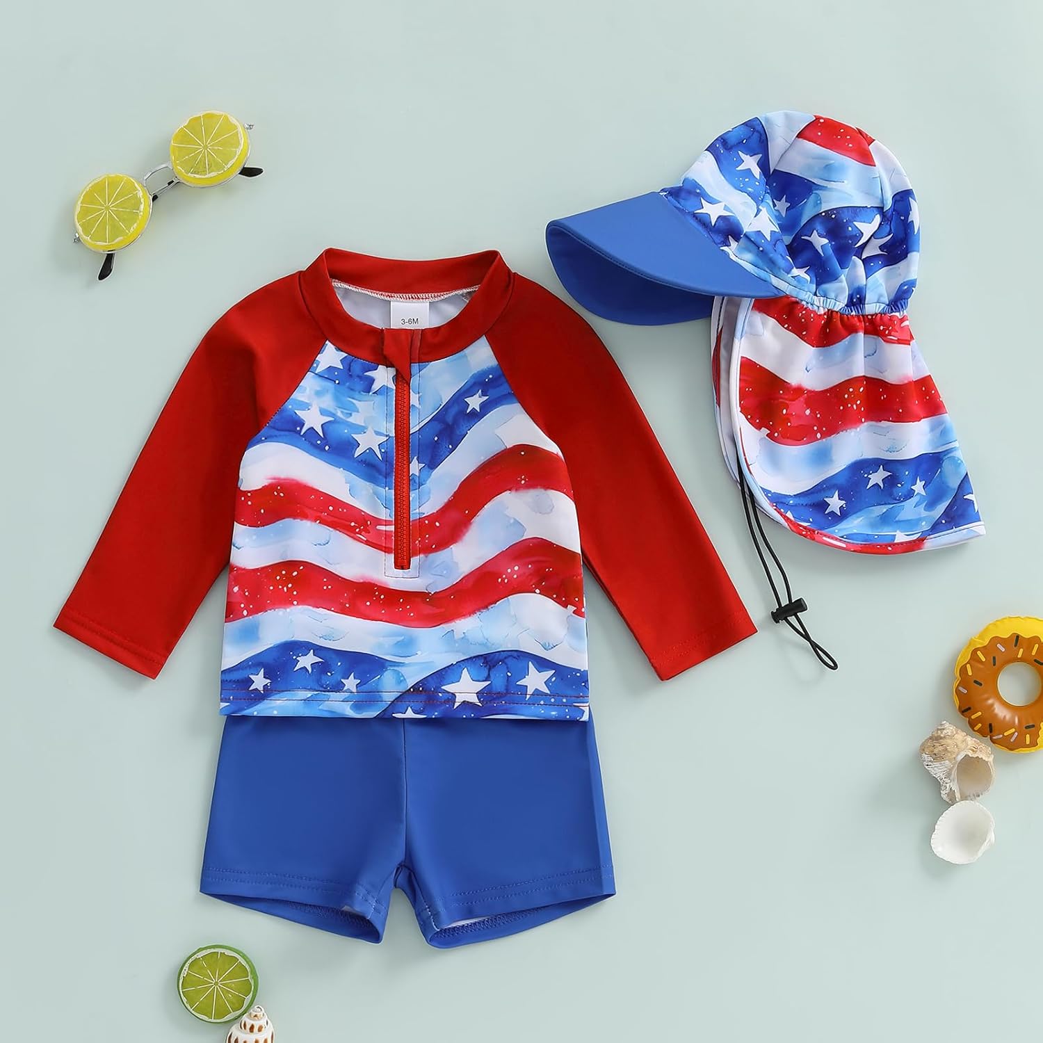 Hnyenmcko Toddler Baby Boys Swim Set Long Sleeve Rashguard Swimsuit Shirt Trunks Infant Bathing Suit Swimwear with Hat - Image 2