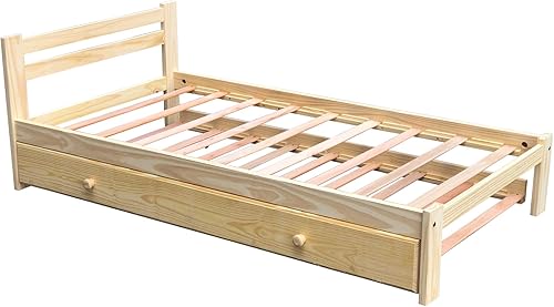 Miniatura 7 de Cama doble nido de madera maciza de pino con listones de apoyo sin terminar marco de madera individual adecuado para dormitorio y cama nido con
