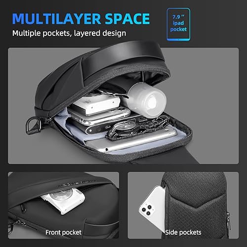 Miniatura 3 de Muzee Mochila cruzada pequeña para mujeres y hombres, ligera, con una correa, para viajes, senderismo, pecho, Negro -, Mochilas Daypack