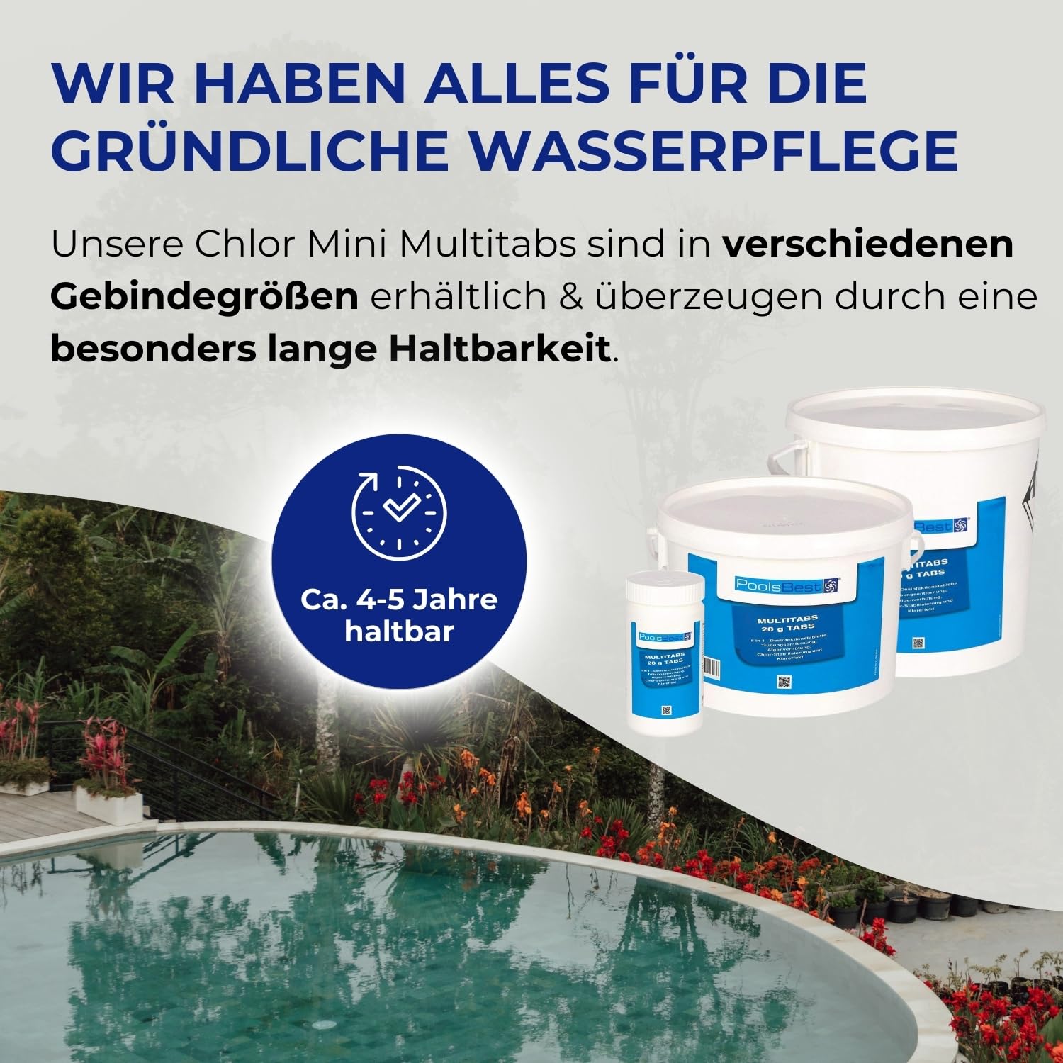 PoolsBest 1kg Chlor Mini Multitabs 5 in 1 I 20g Mini Chlortabletten für Pool/Whirlpool/Aufstellpool & Planschbecken I All in One Poolpflege Tabs I Reinigungstablette für Pools bis 20m³