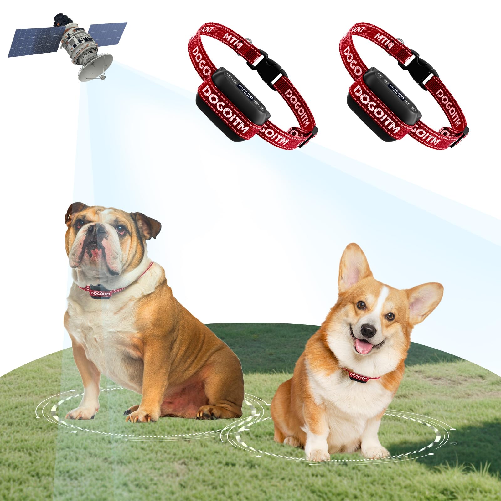 DOGOITM Wireless Dog Fence for 2 Dogs, GPS Wireless Dog Collar with 3 Warning Modes, Pet Containment System with AI Smart Signal, Electric Fence Collar for Outdoor Use(2 Collars)