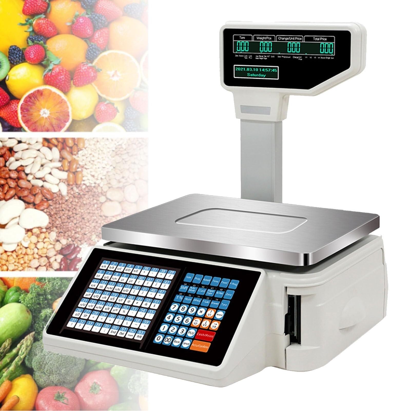 MYUYEE Digital Price Label Printing Scale, Commercial Lcd Weighing & Pricing Scale With Dual Display, Thermal Printer For Supermarket/Retail Store