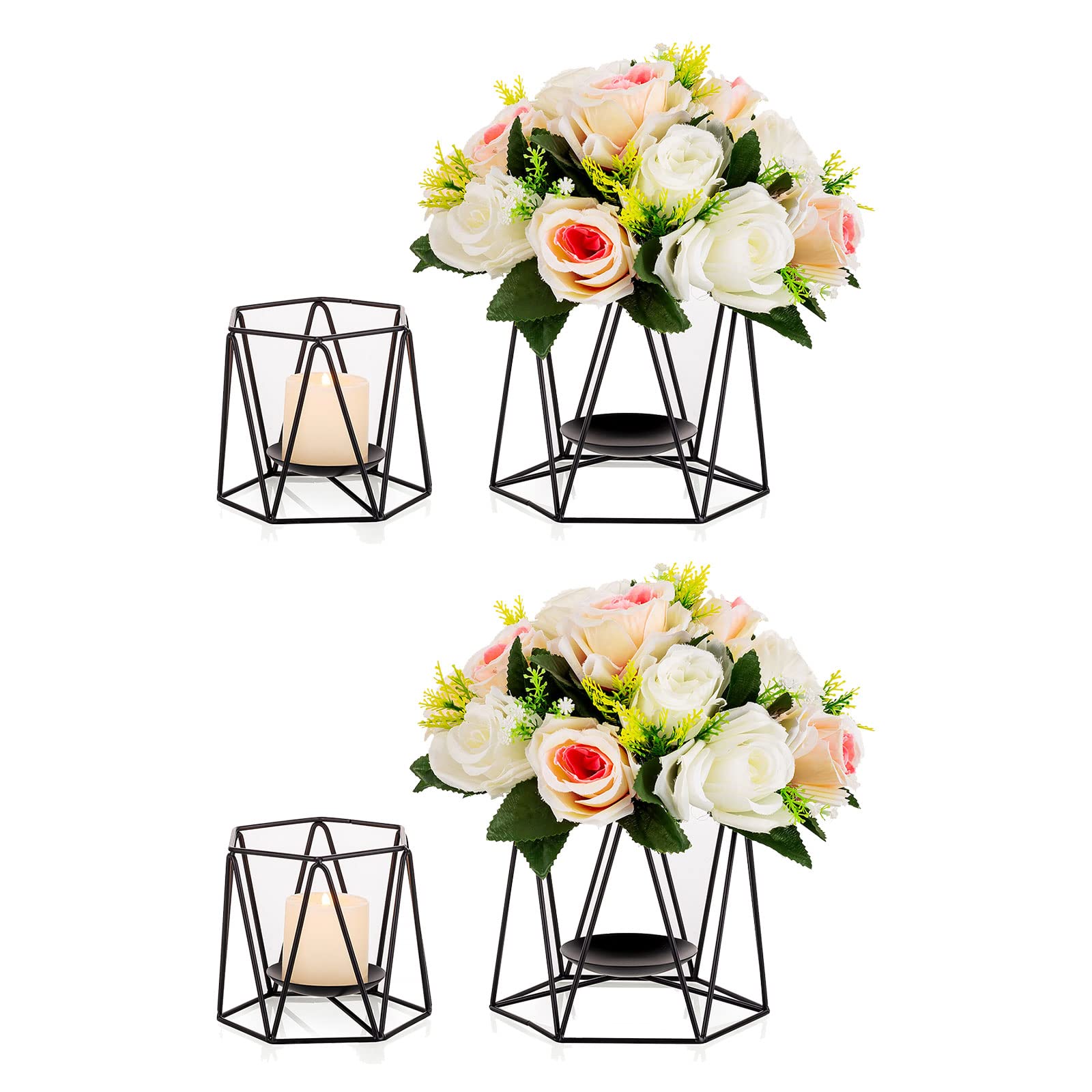 Photo 1 of 2 Piece- Romadedi Geometric Candle Holders Black - 4PCS Metal Tea Light Candle Holder Decor for Living Room Dining Coffee Table Wedding Centrepiece Mantel Fireplace Shelf Patio Outdoor Black #1 4