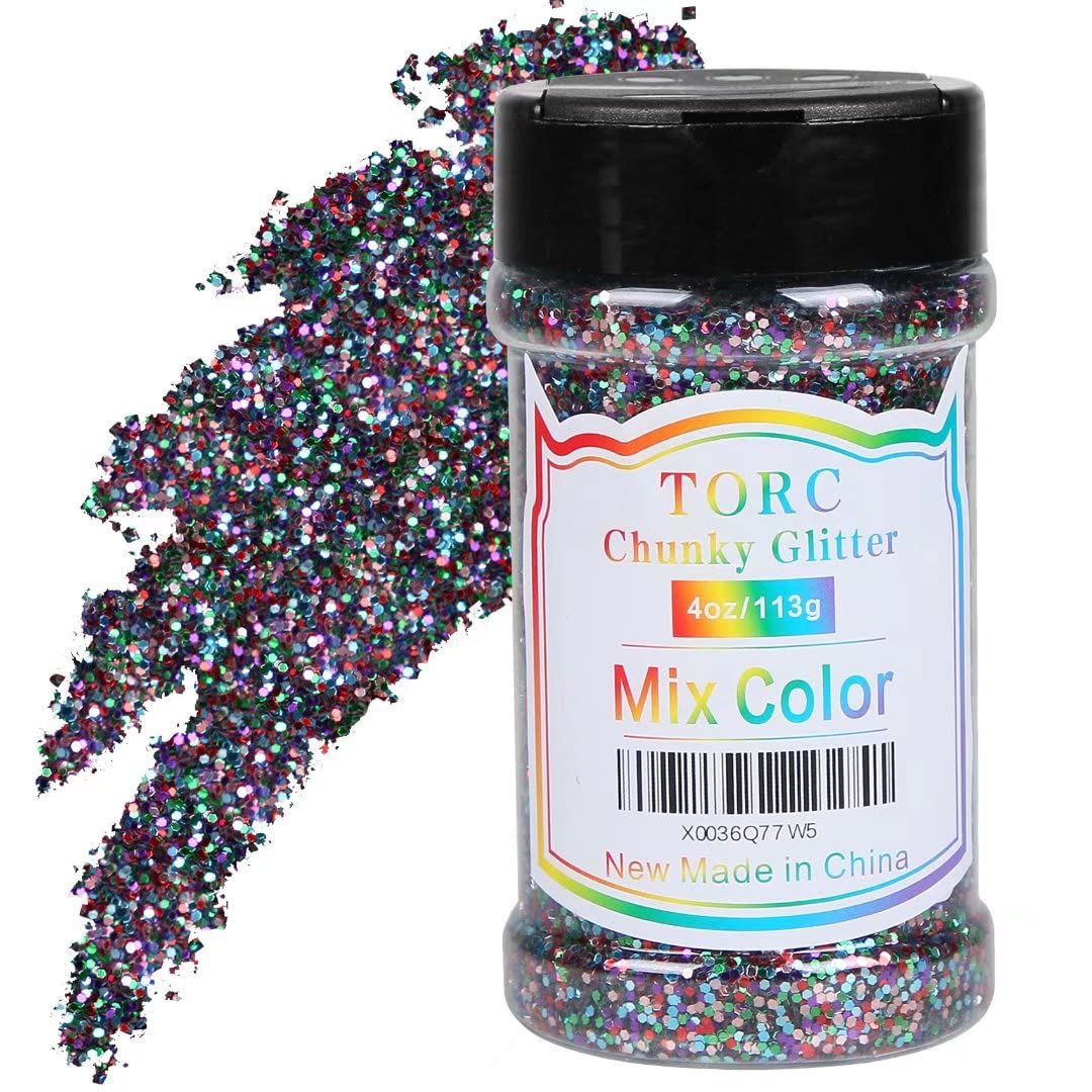 TORC Mix Colors Chunky Glitter 4 OZ Glitter for Resin Crafts Tumblers Cosmetic Makeup Nail Art Festival Decoration