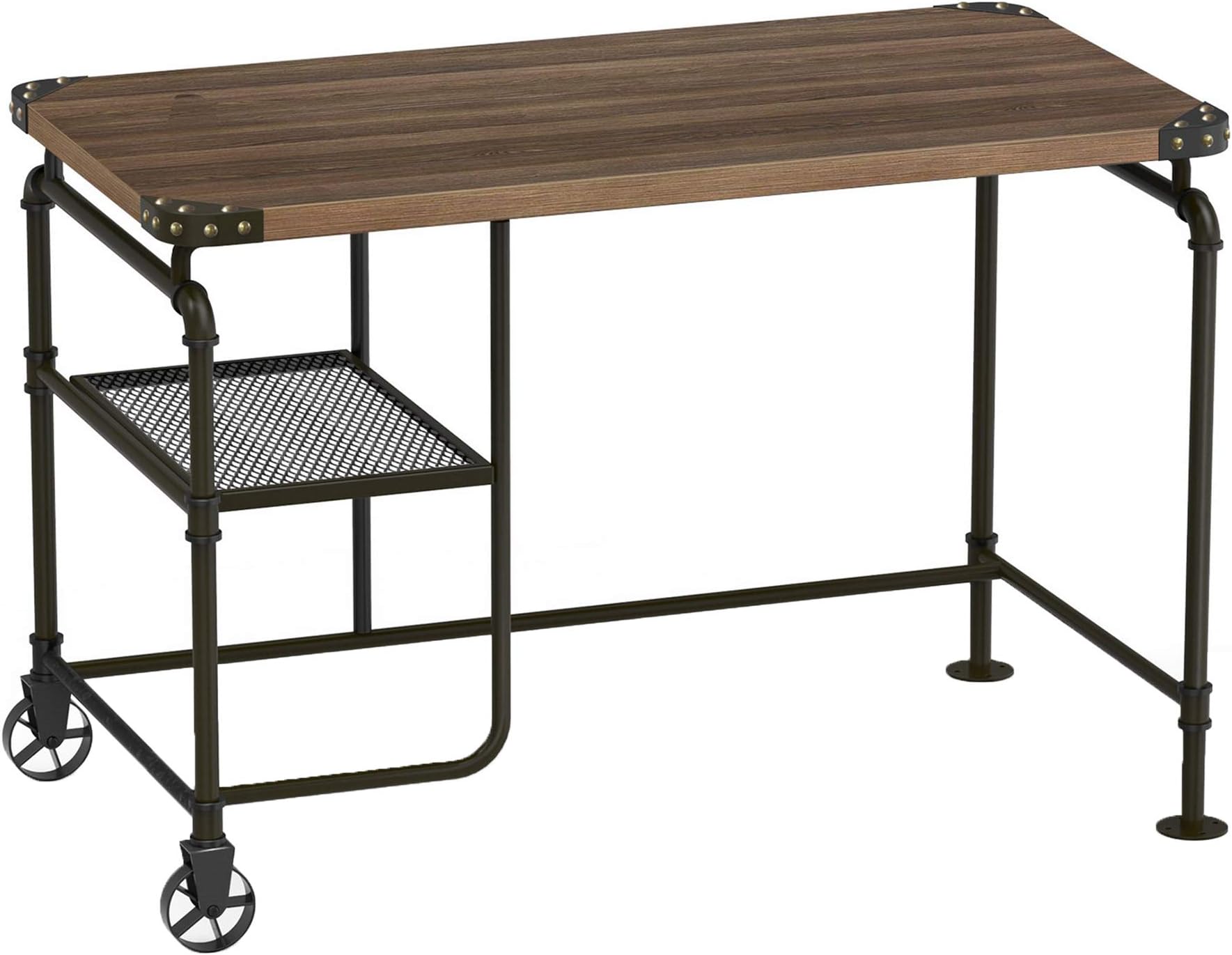 Benjara BM123648 Industrial Metal Writing Desk with Wooden Top, Brown and Black