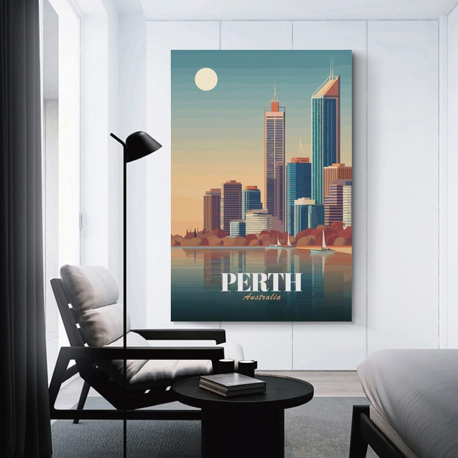 Junmoney Perth Australia Skyline Decorative Wall Artwork 20x30inch(50x75cm), for New Homes, Bedrooms Or Workspaces, A Wall Art Gift for Fresh Interiors