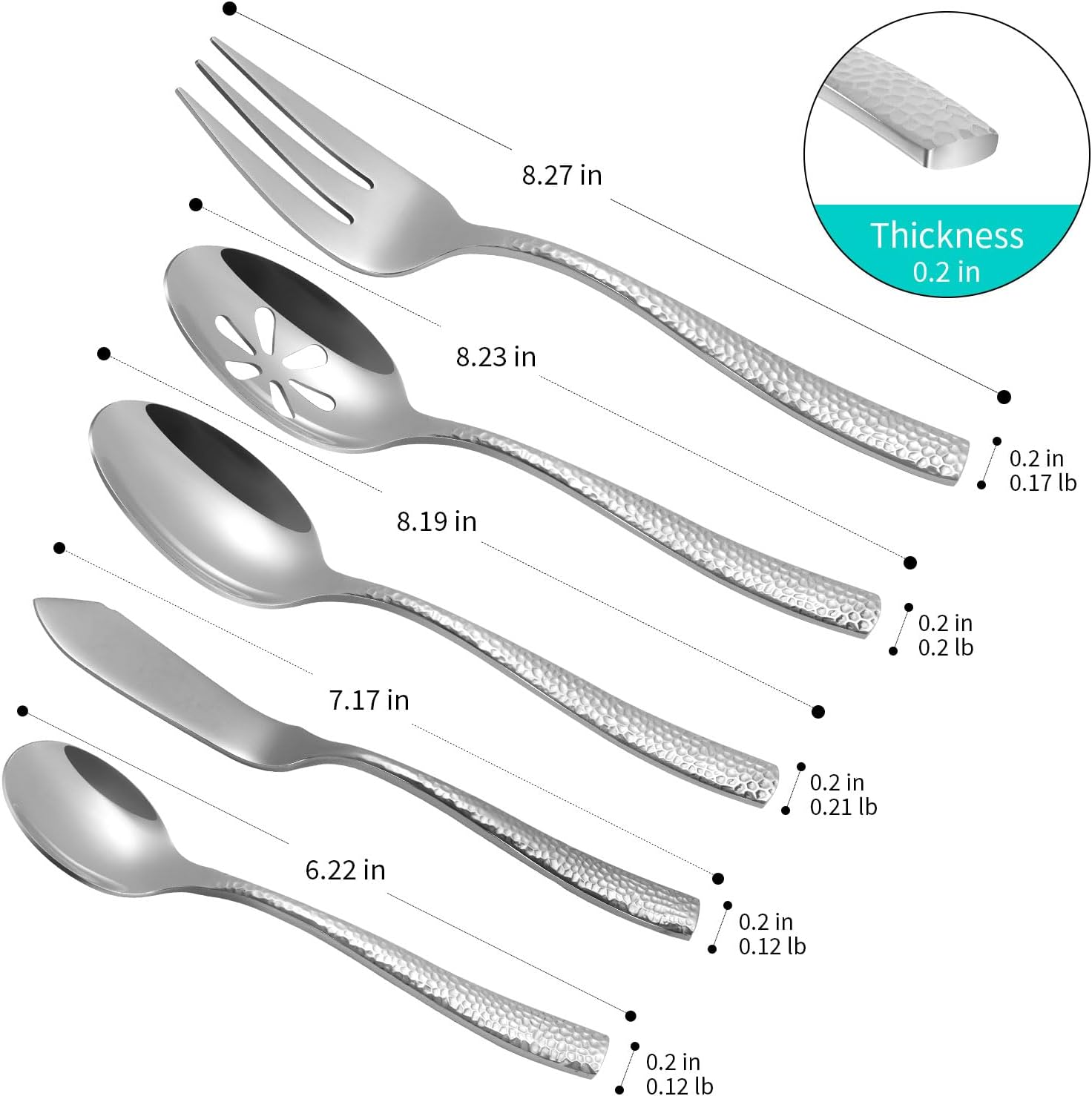 Flatware Set Silver Hammered 45 Pieces Stainless Steel Cutlery Set Silverware Serving Set Home Event Use Wedding Housewarming Gift