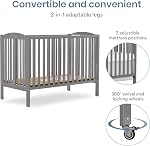 Dream On Me Taille complète 2-in-1 Lit bébé pliant en acier gris, Roues de verrouillage, Plions à plat pour le stockage, Livré avec garde-dents, Finition non toxique