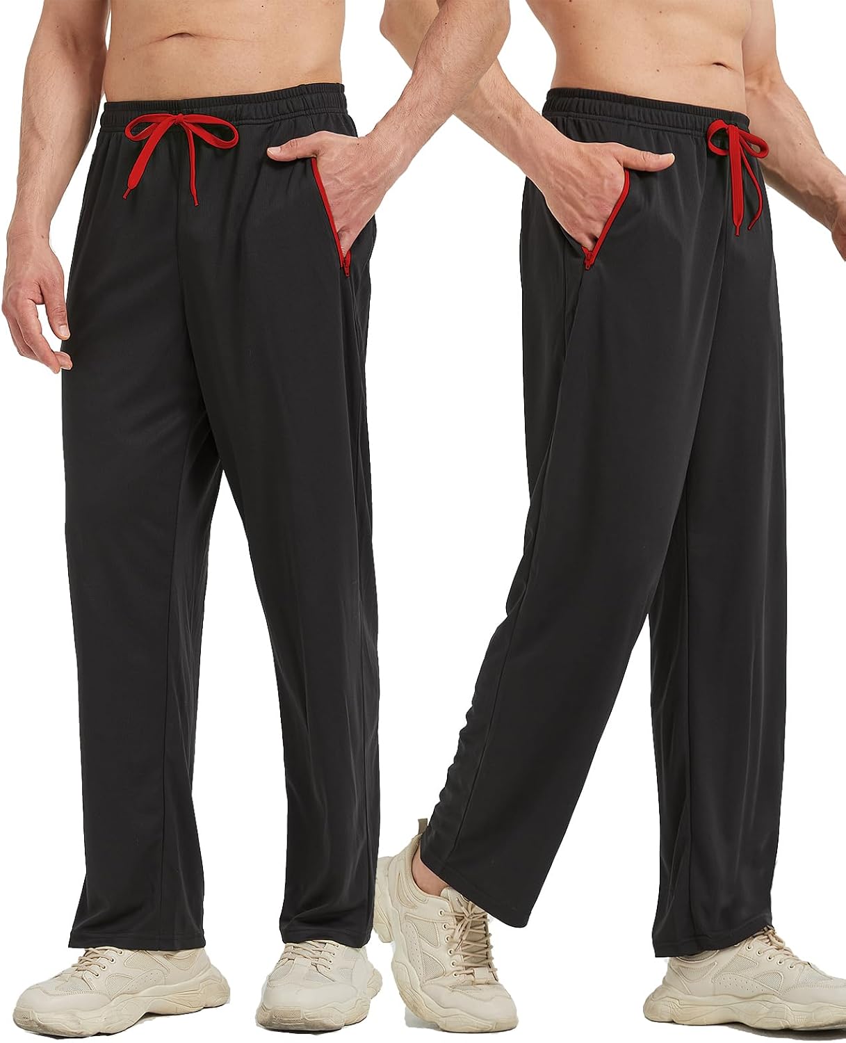 Men’s Athletic Pants with Zipper Pockets Open Bottom Lightweight Sweatpants, for Workout, Running, Gym, Training