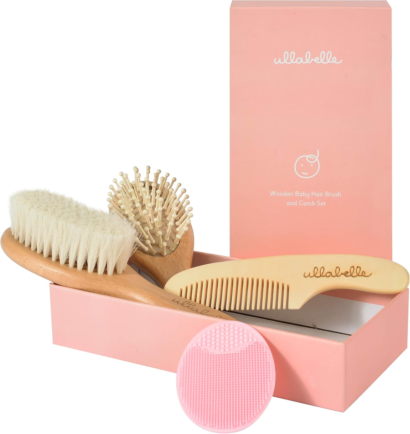 Ullabelle 4 Piece Wooden Baby Hair Brush and Comb Set for