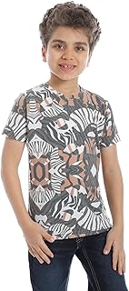 تيشرت قطن نصف كم برقبة دائرية مطبوع للاولاد من تو بي ستايلش - رمادي واخضر