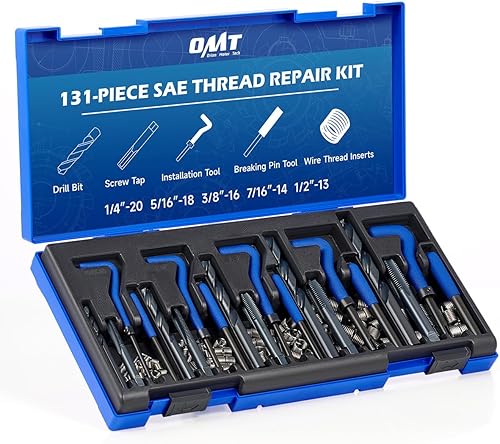 Orion Motor Tech Kit de reparación de roscas SAE de 131 piezas, kit de helicoidal de taladro HSS estándar, 14 "516" 38 "716" 12 "