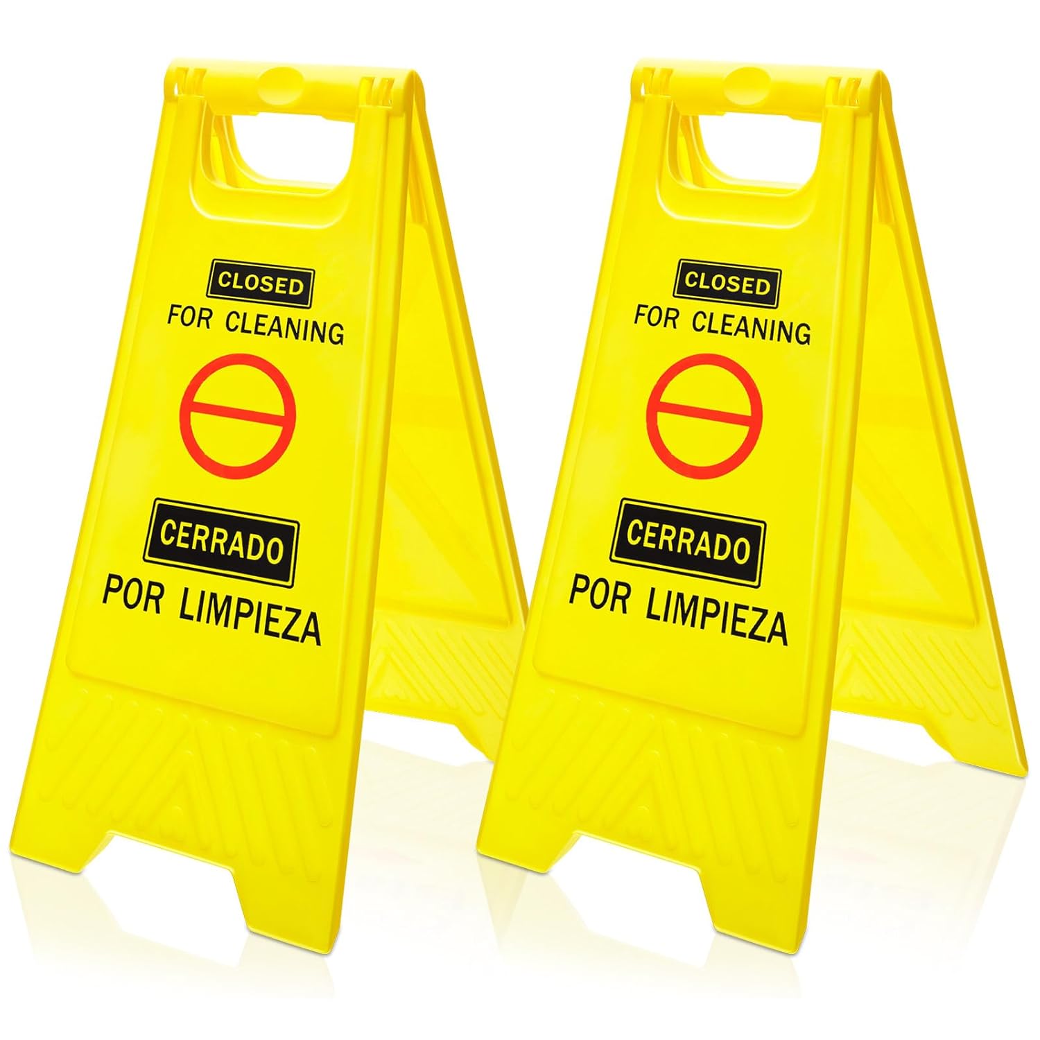 Geetery 2 Pcs Bilingual Closed for Cleaning Floor Sign Two Sided Folding Bright Yellow Warning Signs for Commercial Use