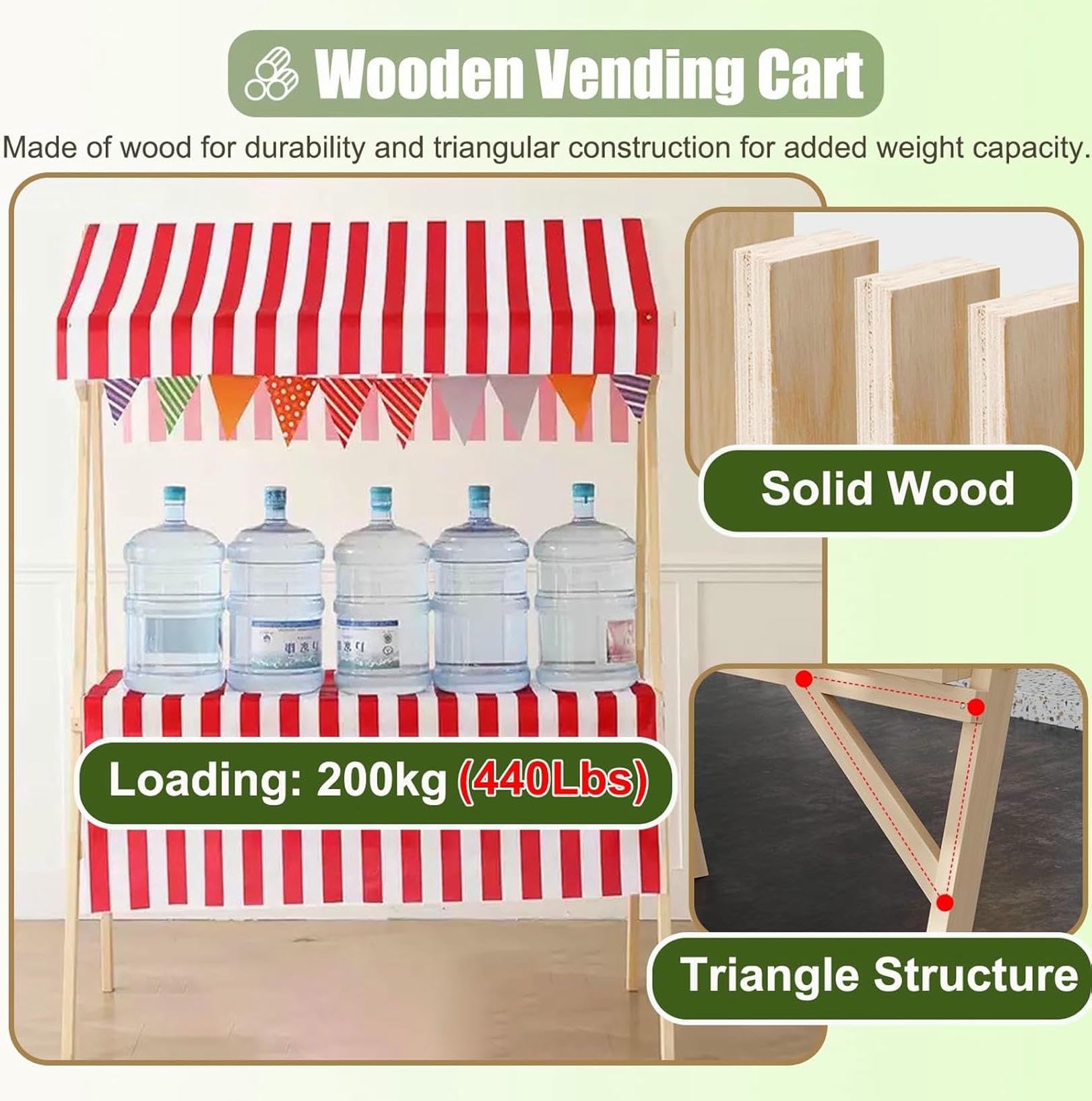 Carrello Di Cibo Pieghevole Stradale Su Ruote, Stand Di Stalla Del Venditore Portatile Per All'aperto, Stand Di Esposizione Di Stalla Del Mercato Del Chiosco In Legno Per Venditore Di Hot Dog / Gelato