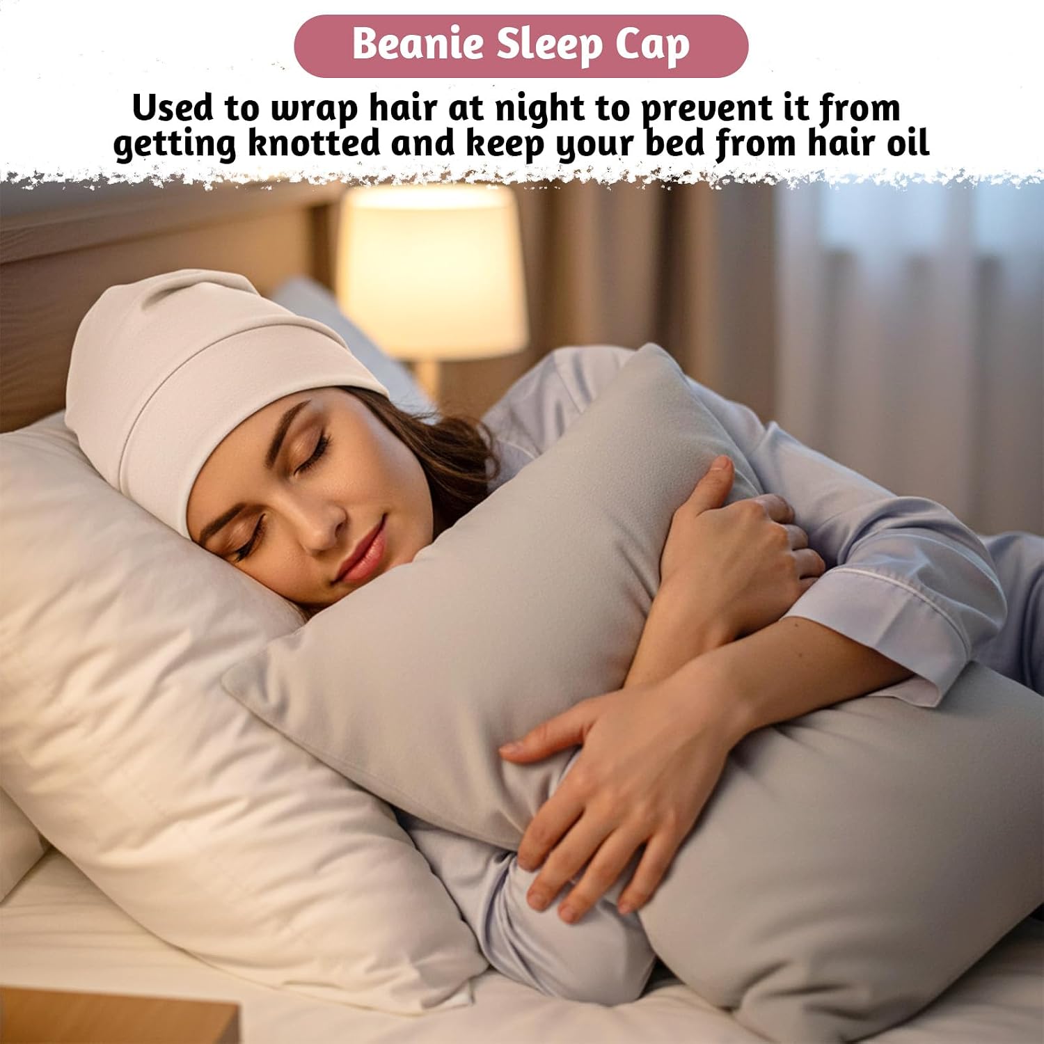 6 Pack Satin Lined Beanie Cap, Adjustable Sleep Slouchy Hat with Silk Lining, Hair Cap for Women Men Multicolor