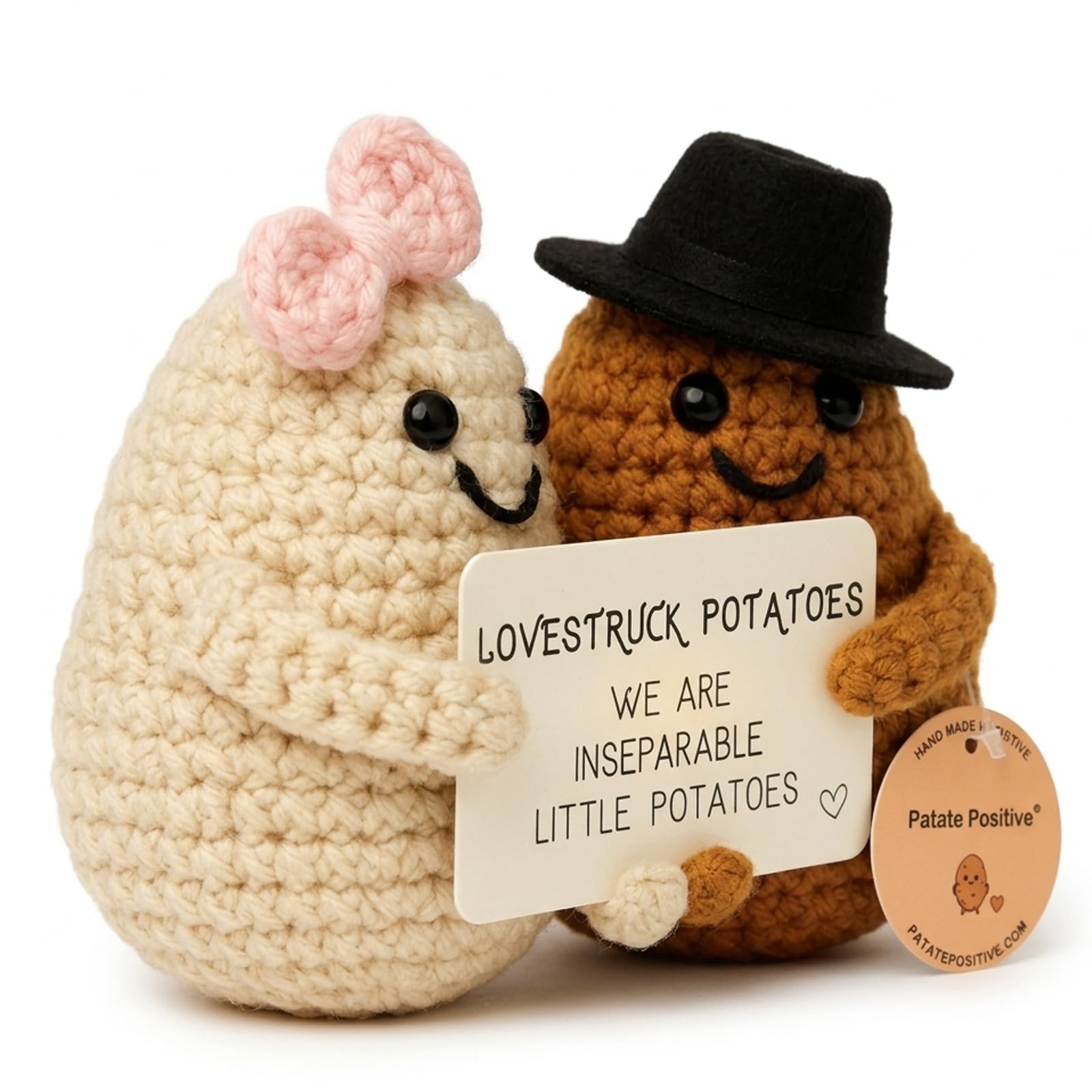 KSVFTB Love, I Love You Gifts for Him, Romantic Gift for Her, Wedding, His and Hers Gifts, Handmade Crochet Potato Couple Gift, 6.9 cm