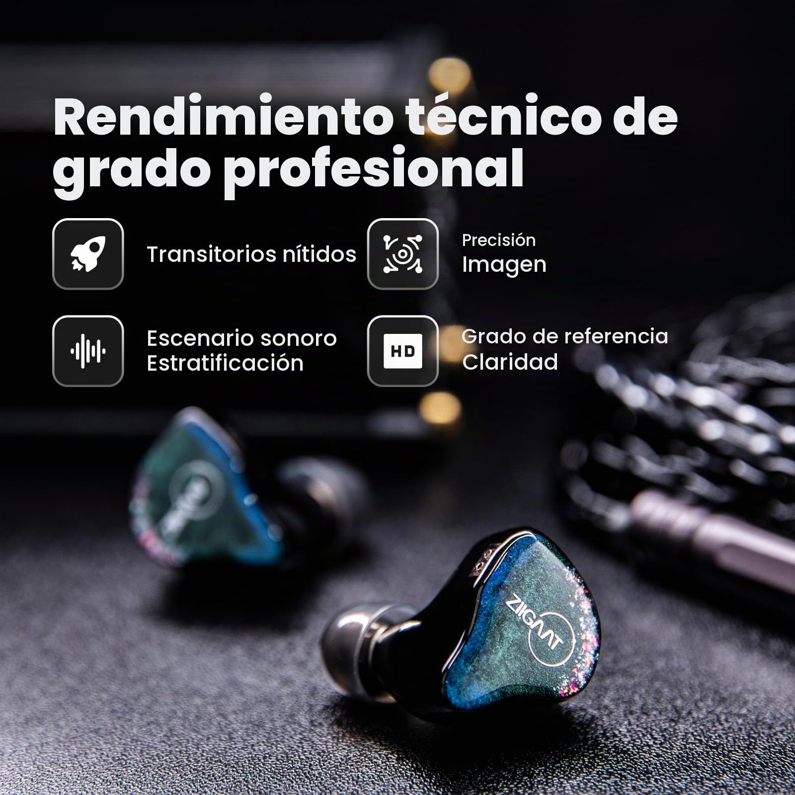 Linsoul ZiiGaat Luna 6BA HiFi In Ear Monitor,Auriculares IEM para Monitor de Estudio con Respuesta Rápida,Amplio Campo de Sonido y Claridad de Referencia,Cable OFC Plata-Plateado Desmontable