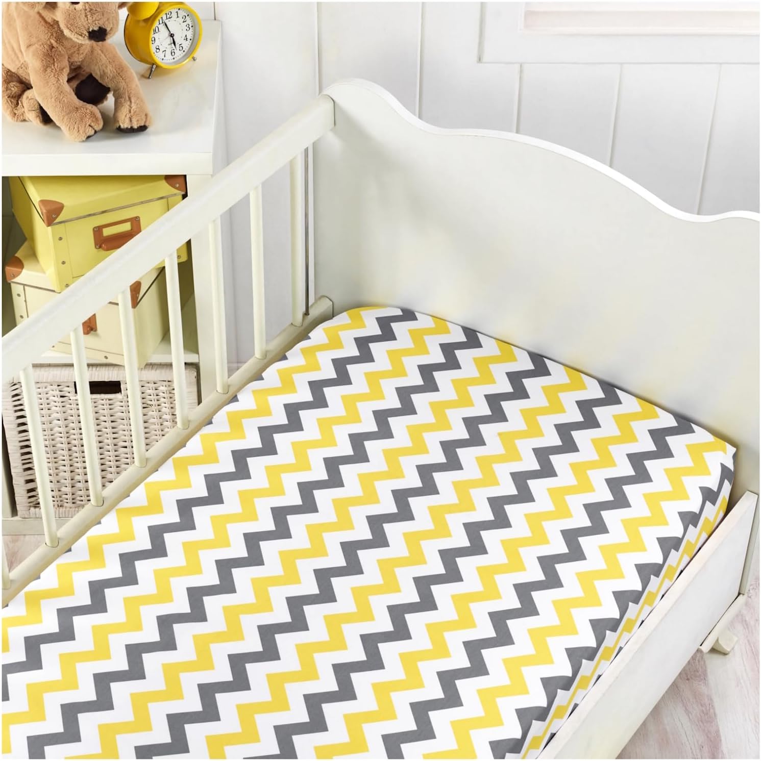 2 Pack Cotton Fitted Crib Sheets, Construction Trucks and Chevron Print, Fits Standard 28 x 52 in Baby Crib and Toddler Mattress