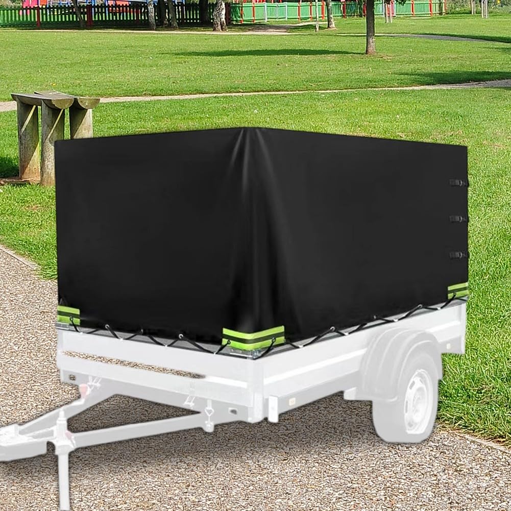 Funda para remolque, impermeable y resistente al viento, poliéster Oxford 420D, para remolques de volquete de 210 x 114 x 90 cm, color negro