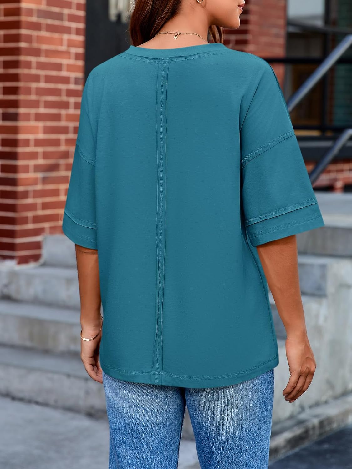 Tankaneo Womens V Neck Oversized Tshirts Summer Casual Short Sleeve Shirts Baggy Loose Fit Tees Tunic Tops - Image 5